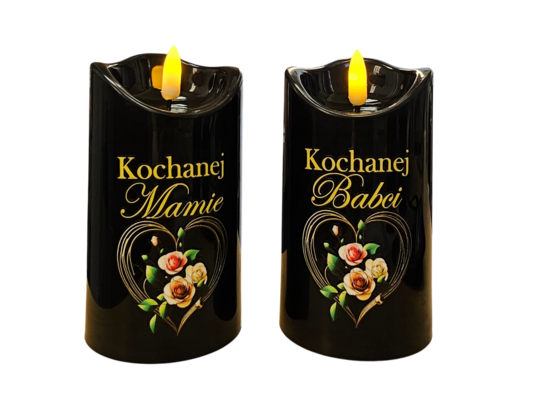 Świeca LED czarna 12,5 cm, personalizowana mama/babcia, CORTINA POLAND