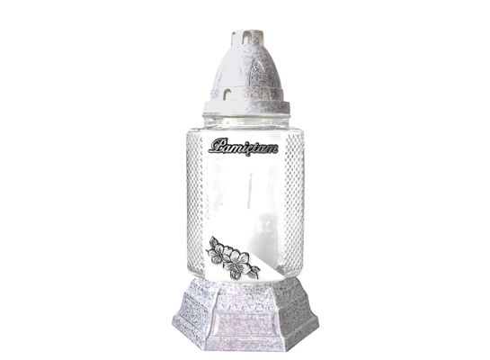 Znicz szklany 25 cm Pamiętam Z-12/S srebrny