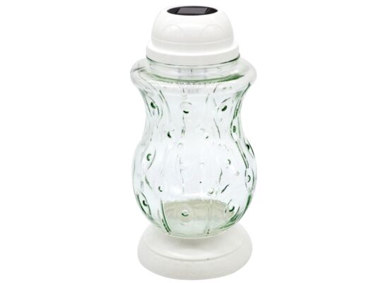 Znicz szklany solarny LA Z407 B 14,5 x 29 cm biały