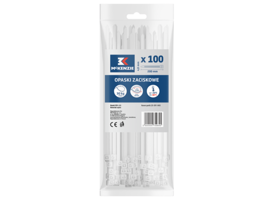 Opaska zaciskowa 200 x 4,8 mm biała 100 szt. McKenzie