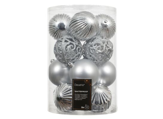 Bombki plastikowe mix 8 cm srebrne 16 szt.