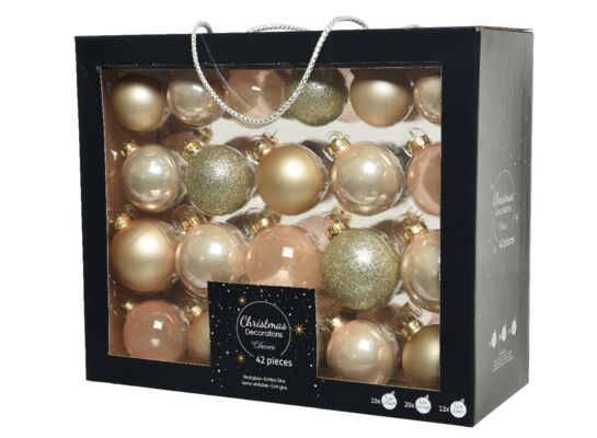 Bombki szklane mix połysk/mat/brokat/transparentne 7 cm perłowe 42 szt.