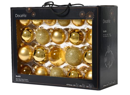 Bombki szklane mix złoty połysk/mat/brokat/transparentne 7 cm 42 szt.