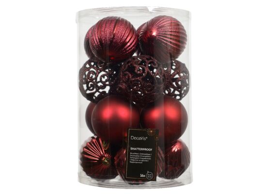 Bombki plastikowe mix 8 cm bordowe 16 szt.