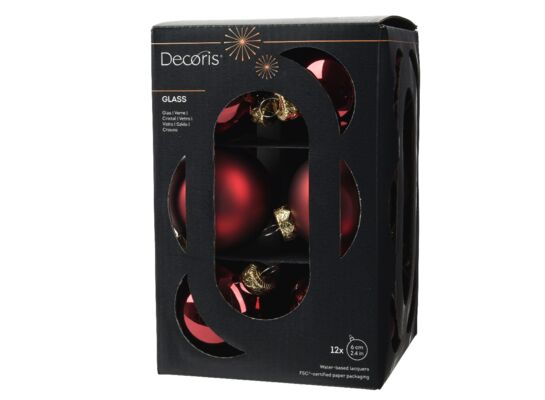 Bombki szklane mix bordo połysk/mat 6 cm 12 szt.
