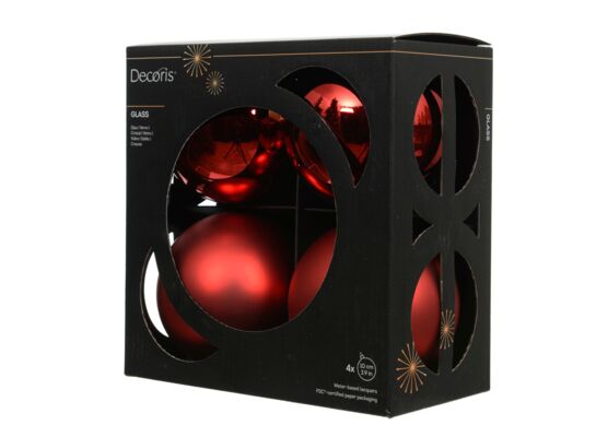 Bombki szklane mix połysk/mat 10 cm czerwony 4 szt.