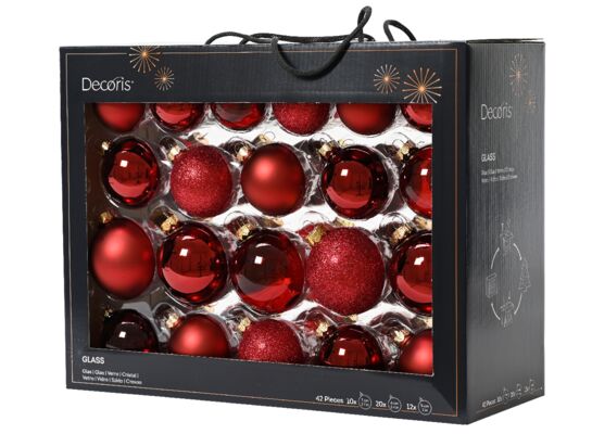 Bombki szklane mix połysk/mat/brokat/transparentne bordo 7 cm 42 szt.