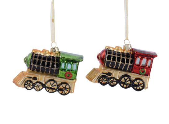 Bombka szklana lokomotywa zielona/czerwona 1 szt.