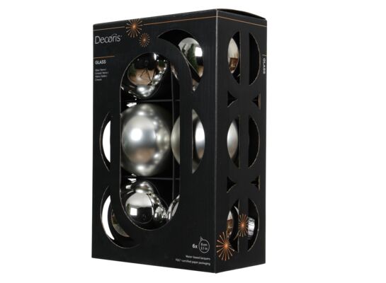 Bombka szklana mix połysk/mat śr. 8 cm srebrna 6 szt.