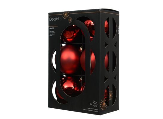 Bombka szklana mix emalia/mat 8 cm czerwona 6 szt.