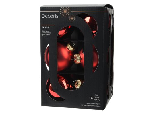 Bombka szklana mix połysk/mat 6 cm czerwona 12 szt.