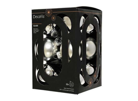 Bombka szklana mix połysk/mat 6 cm srebrna 12 szt.