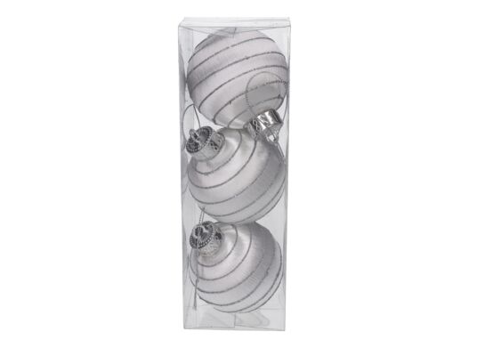 Bombka styropianowa 8 cm srebrny paski 3 szt.