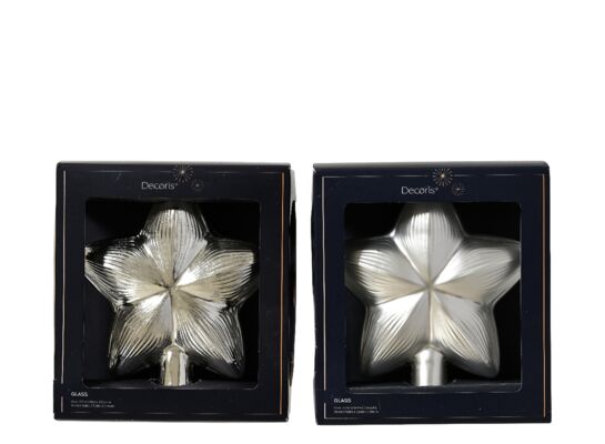 Czubek choinkowy szklany gwiazda 2 wzory srebrny 1 szt.