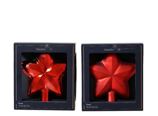 Czubek choinkowy szklany gwiazda 2 wzory czerwony 1 szt.