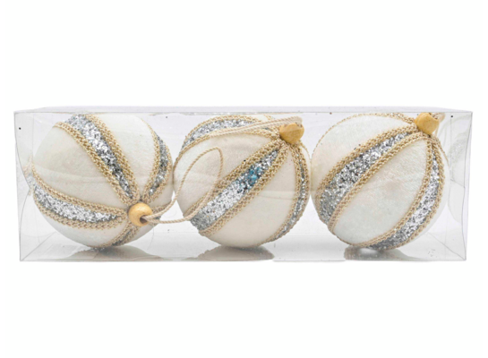 Bombka plastikowa 8 cm biało-srebrna 3 szt.