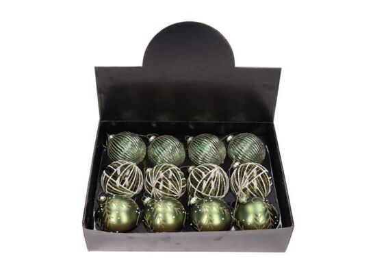 Bombka szklana 8 cm 3 wzory zielona 1 szt.