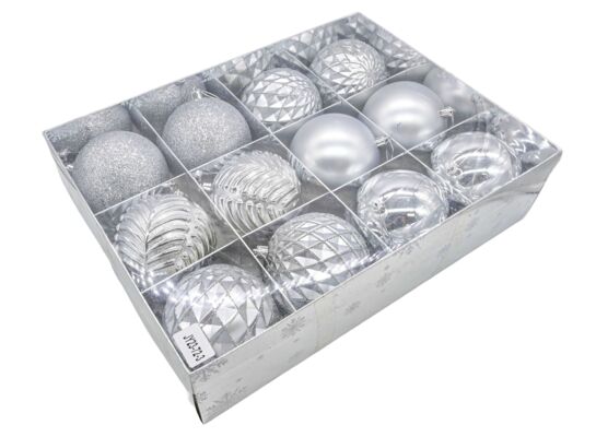 Bombki plastikowe 10 cm srebrne 12 szt.