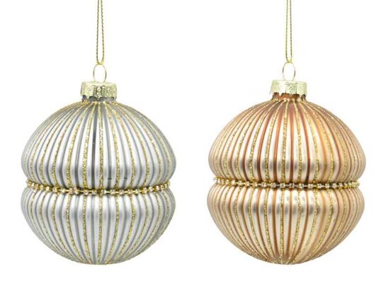Bombka szklana karbowana 8 cm srebrna/złota 1 szt.