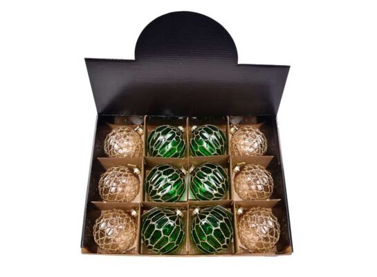 Bombka szklana 8 cm zielona/złota 1 szt.