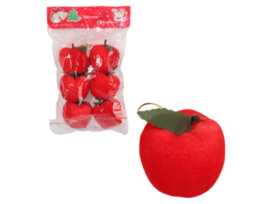 Komplet 6 szt. zawieszek flokowanych jabłka 4 cm