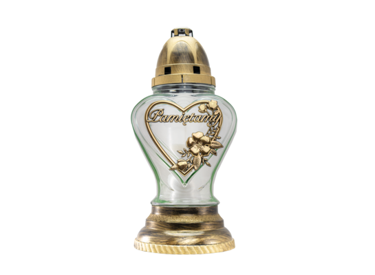 Znicz szklany P 109 serce 33,5 cm złoty