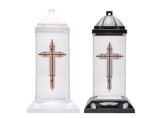 Znicz szklany Lampion K1 krzyż 32 cm mix