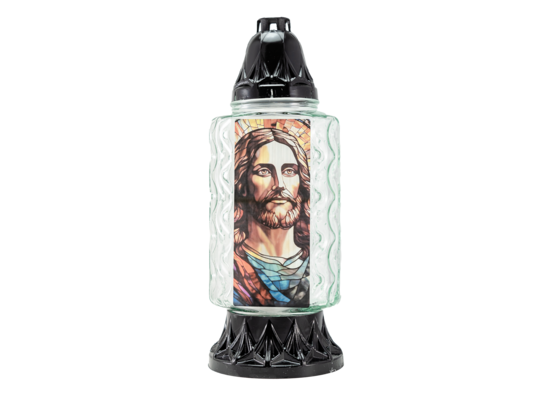 Znicz szklany Z 919 Jezus 30 cm czarny