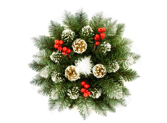 Wianek diamentowy duży z jarzębiną i szyszkami 39 cm