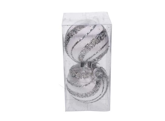 Bombka styropianowa 10 cm biało-srebrna 2 szt.