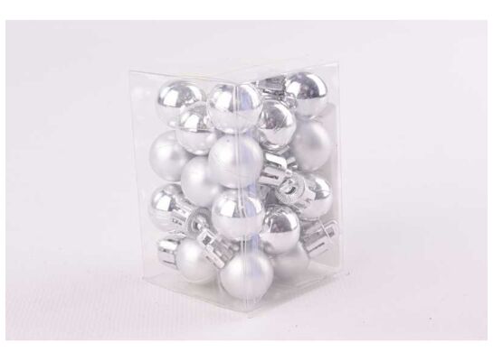 Bombki plastikowe 2 cm srebrne 24 szt.