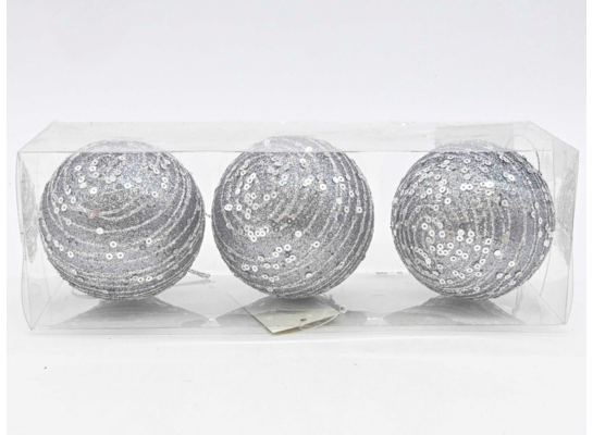 Bombki styropianowe 8 cm srebrne cekiny 3 szt.