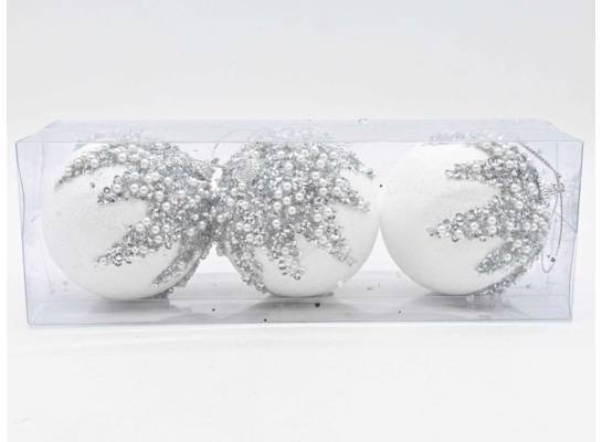 Bombki styropianowe 8 cm biało-srebrne 3 szt.