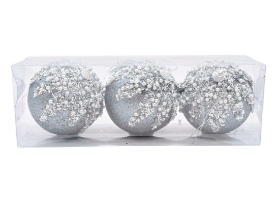 Bombki styropianowe 8 cm srebrne z koralikami 3 szt.