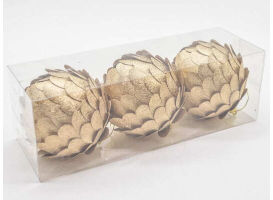 Bombki styropianowe 8 cm złote szyszka 3 szt.