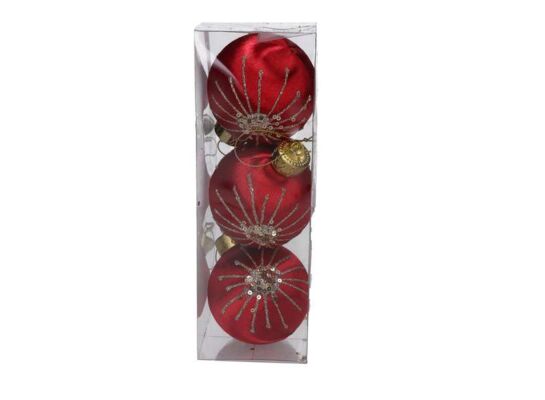Bombka styropianowa 8 cm czerwona ze złotym zdobieniem 3 szt.