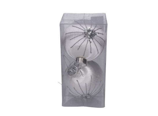 Bombka styropianowa 10 cm biało-srebrna zdobienie 2 szt.