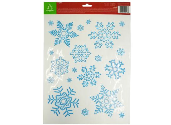 Naklejki elektrostatyczne śnieżynki z brokatem 41 x 29 cm niebieskie