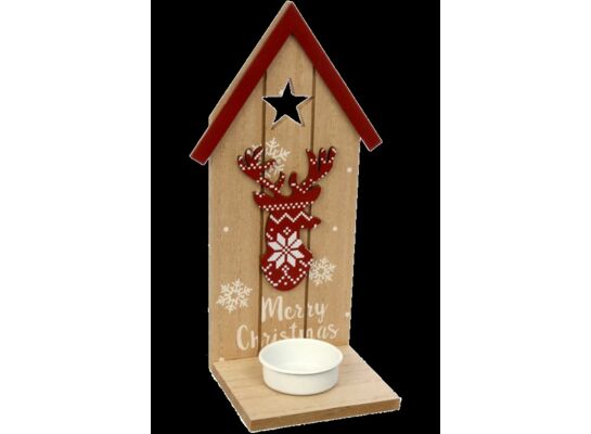 Świecznik drewniany 10 x 20cm typu T-light czerwono-brązowy