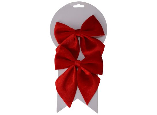 Kokarda dekoracyjna welurowa czerwony 2 sztuki 12 x 13 cm