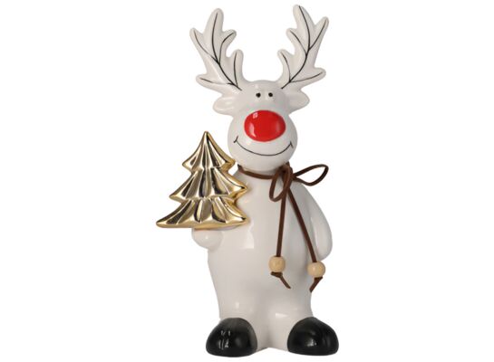 Renifer z ceramiki 16 cm biały do postawienia