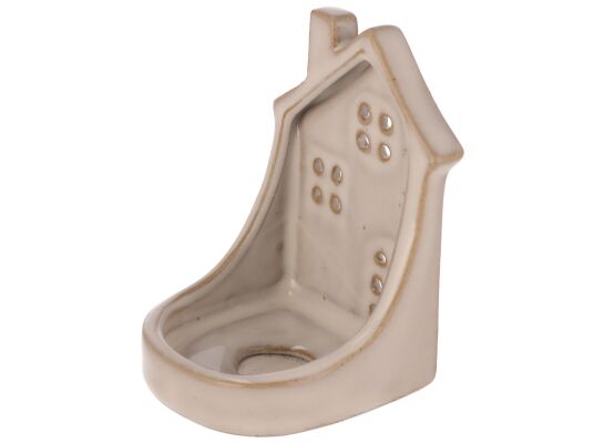 Świecznik z ceramiki na tealight domek 8,5 x 6 x 5,5 cm beżowy do postawienia