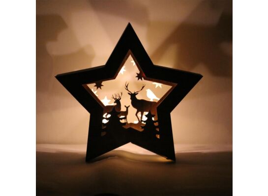 Drewniana gwiazda 10 LED 24 x 4,9 x 24 cm szara