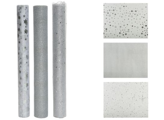 Materiał ozdobny poliestrowy mix 3 rodzajów 35 x 200 cm srebrny