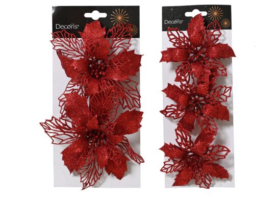 Poinsecje plastikowe na klipsach mix 2 wielkości czerwony 2 x 13 x 13 cm