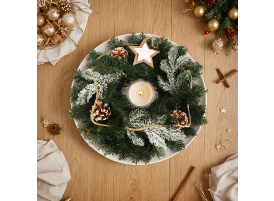 Wianek świąteczny dekorowany 50 cm w stylu boho z oświetleniem