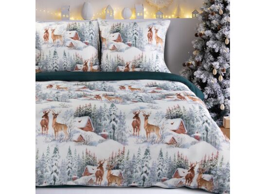 Komplet pościeli świątecznej Fairyland zimowy krajobraz 160 x 200 cm + 2 poszewki na poduszkę
