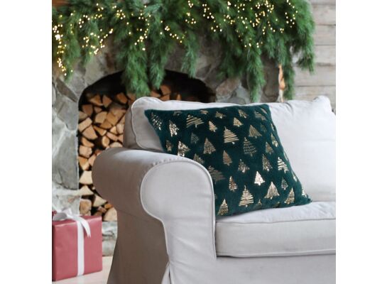 Poszewka dekoracyjna futerkowa świąteczne choinki 45 x 45 cm zielono - złota