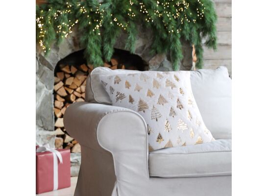 Poszewka dekoracyjna futerkowa świąteczne choinki 45 x 45 cm biało - złota