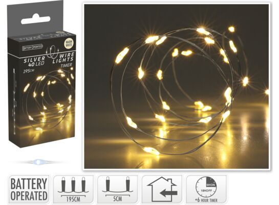 Lampki LED 40LED timer ciepły biały